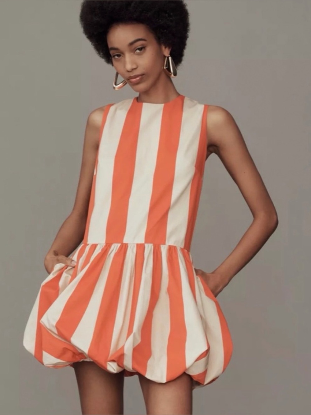 Anthropologie Mare Mare Bubble-Hem Mini Dress in Cream/Orange.